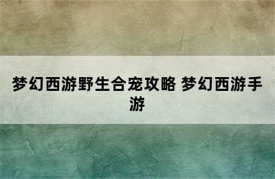 梦幻西游野生合宠攻略 梦幻西游手游